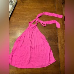Hot pink forever 21 size medium silk top and ties around neck open back